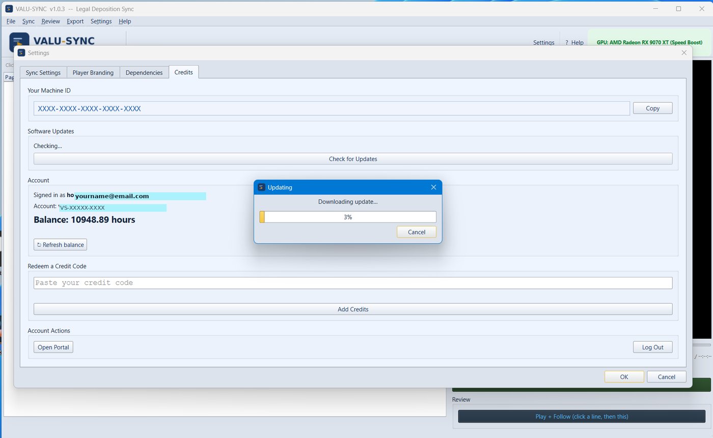 VALU-SYNC downloading the update to the new interface from within the app